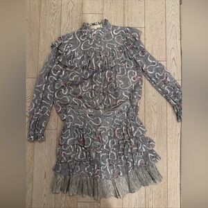 Loveshackfancy Sheer Ruffled Two-Piece skirt & blouse Set in Silver Gray Pink